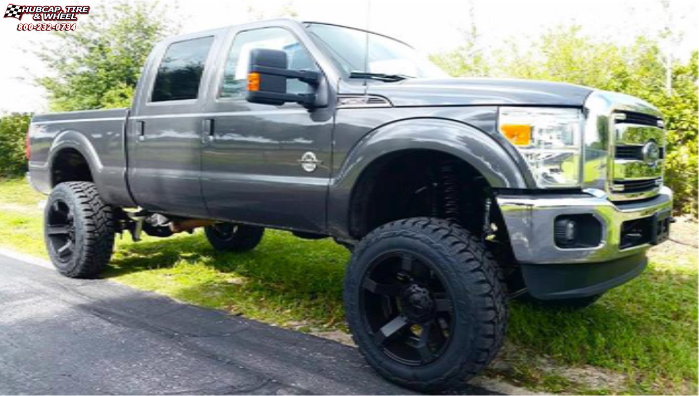 vehicle gallery/ford f 250 xd series xd811 rockstar 2  Satin Black and Black Inserts wheels and rims