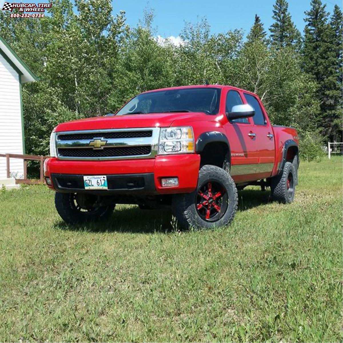 vehicle gallery/chevrolet silverado 1500 moto metal mo969  Satin Black Red Accents wheels and rims