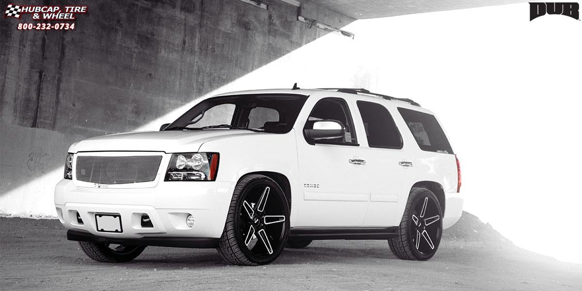 vehicle gallery/chevrolet tahoe dub lit s203 24X10  Gloss Black with Brushed Face wheels and rims