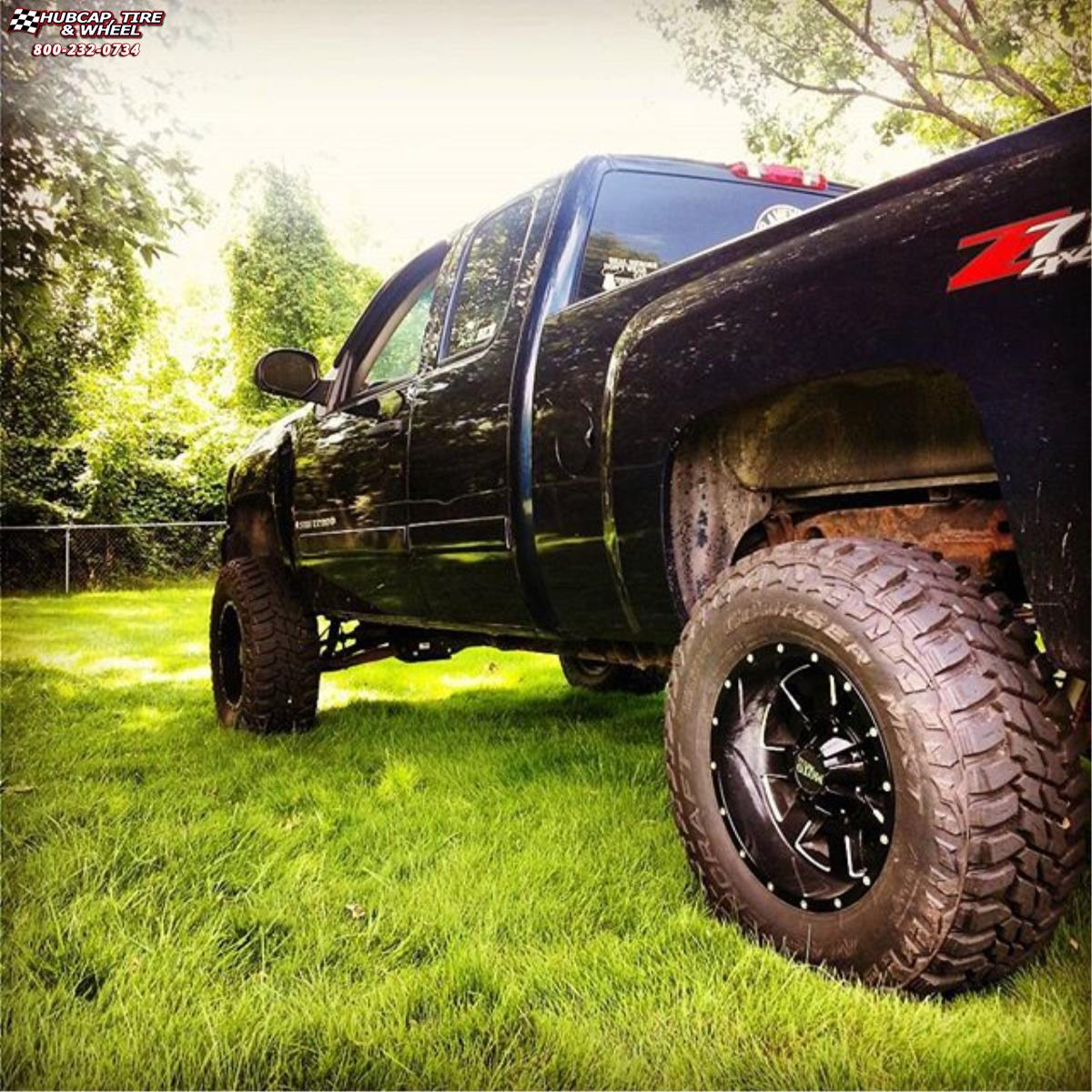 vehicle gallery/chevrolet silverado 1500 moto metal mo962  Gloss Black & Milled wheels and rims