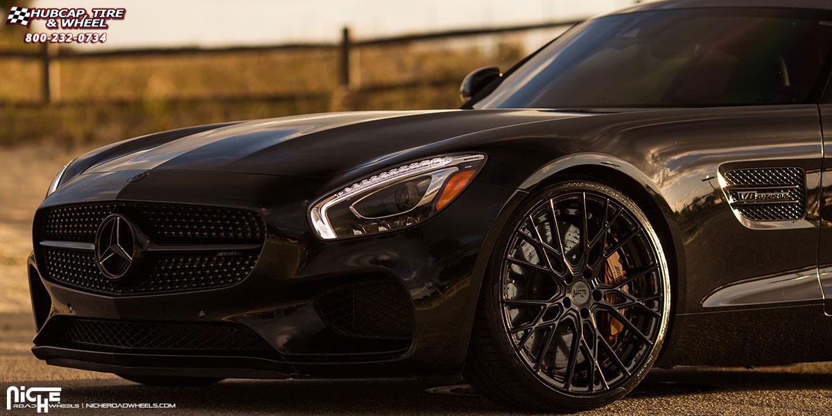 vehicle gallery/mercedes benz gts niche ribelle 20x95  Gloss Black wheels and rims