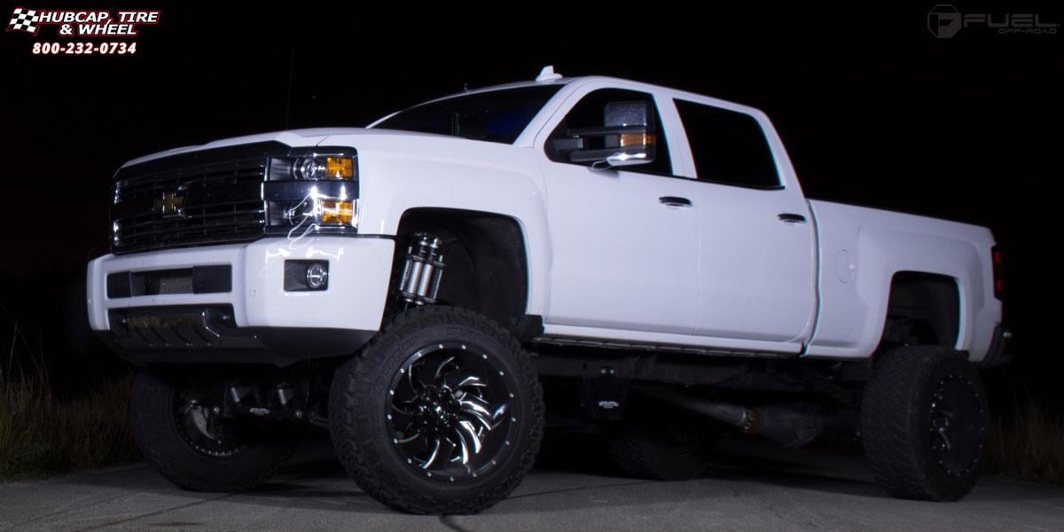 vehicle gallery/chevrolet silverado 2500 hd fuel cleaver d239 22X14  Gloss Black & Milled wheels and rims