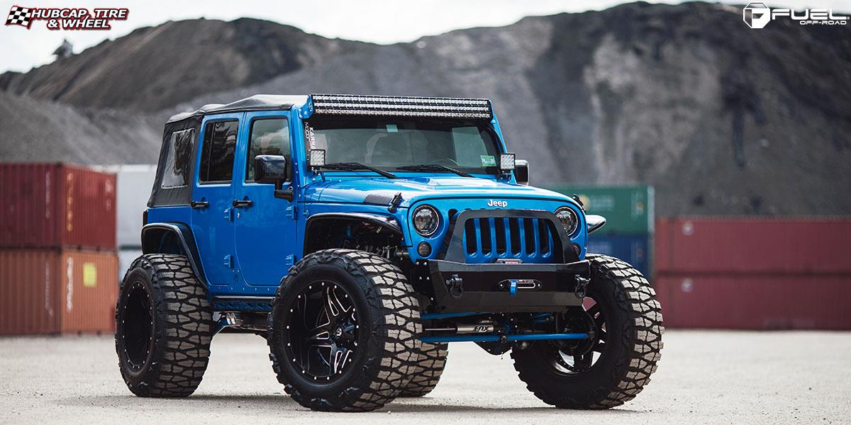 vehicle gallery/jeep wrangler fuel full blown d254 22X14  Gloss Black & Milled wheels and rims