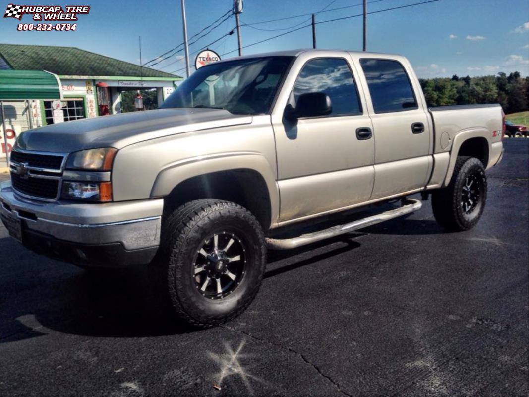 vehicle gallery/chevrolet silverado 1500 moto metal mo970  Gloss Black Machined Face wheels and rims