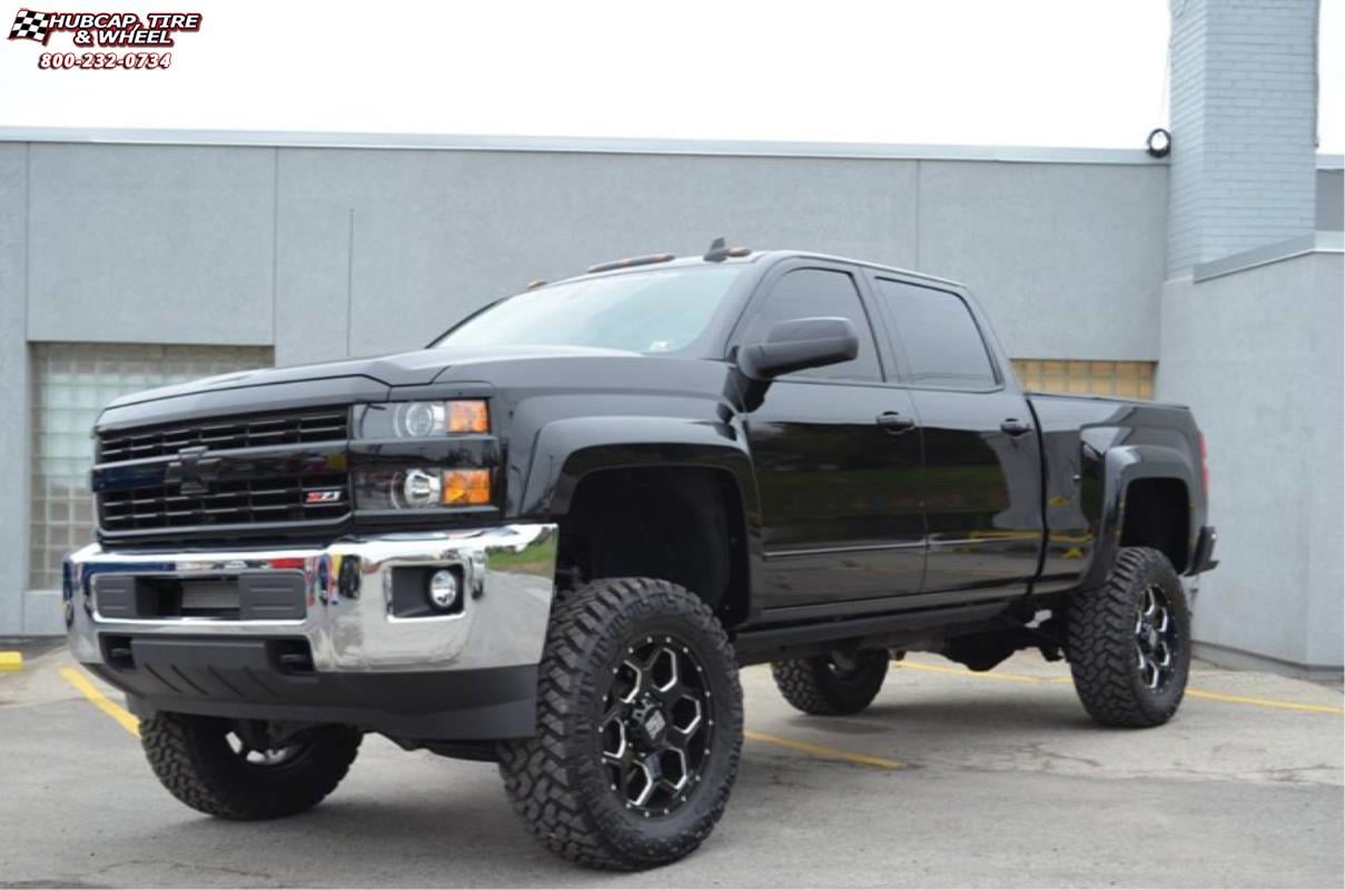 vehicle gallery/chevrolet silverado 1500 xd series xd813 battalion  Gloss Black Milled wheels and rims