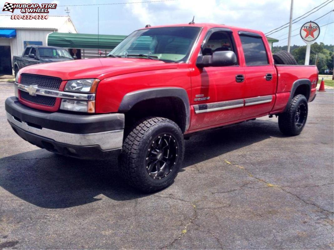 vehicle gallery/chevrolet silverado 2500 hd moto metal mo962  Gloss Black & Milled wheels and rims