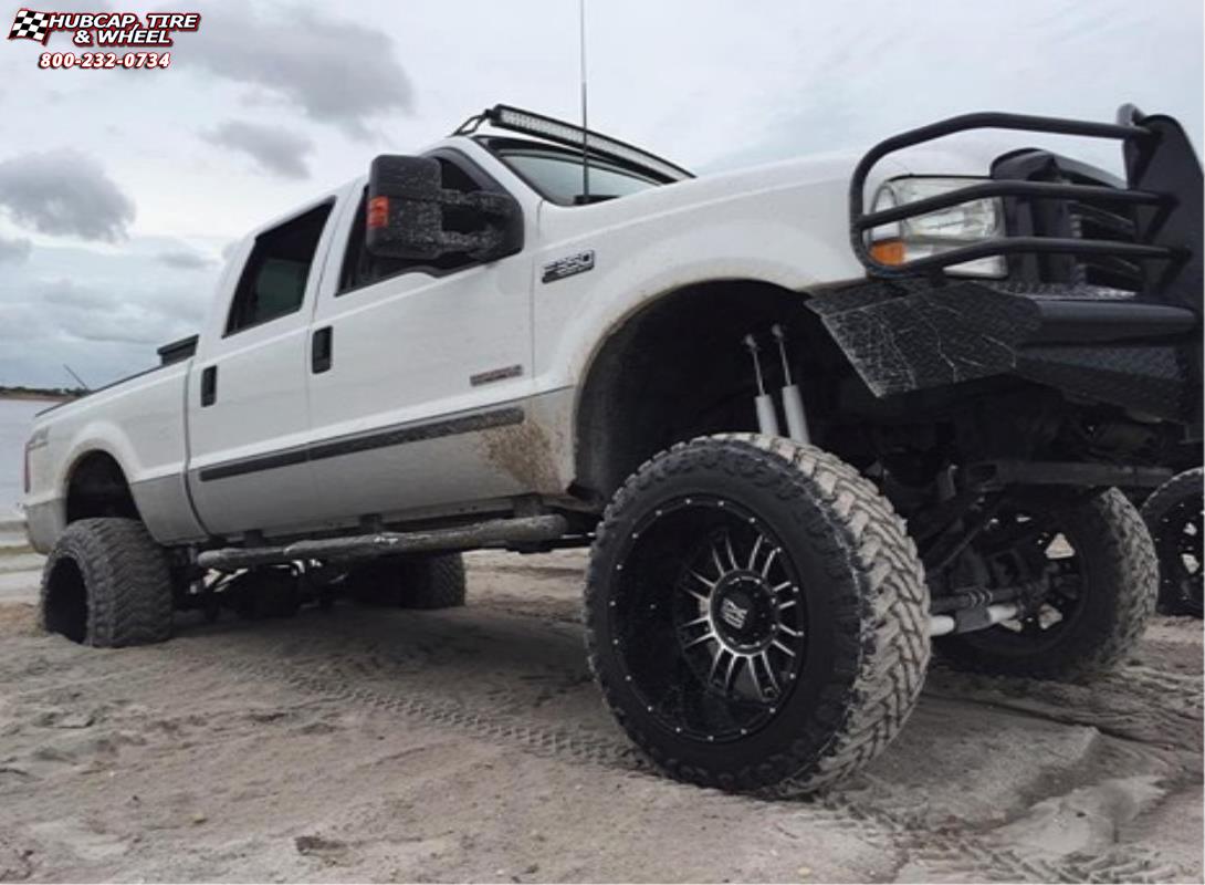 vehicle gallery/ford f 350 xd series xd809 riot x  Matte Black Machined wheels and rims