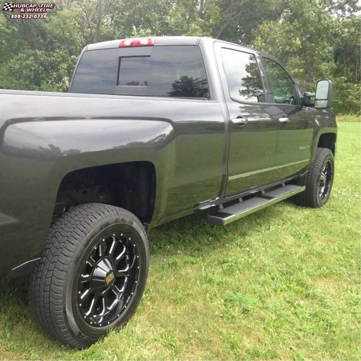 vehicle gallery/chevrolet silverado 2500 hd xd series xd806 bomb x  Gloss Black Milled wheels and rims