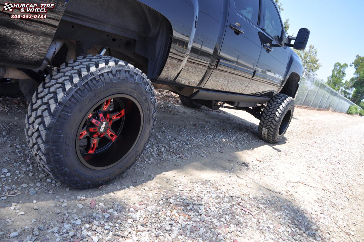 vehicle gallery/gmc sierra 1500 moto metal mo969  Satin Black Red Accents wheels and rims