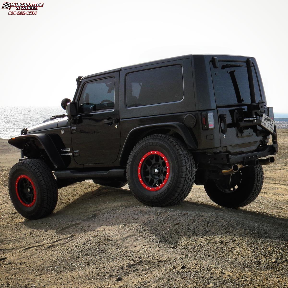 vehicle gallery/jeep wrangler xd series xd127 bully x  Satin Black and Red Ring wheels and rims