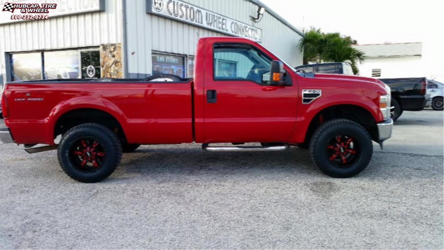 vehicle gallery/ford f 250 moto metal mo969  Satin Black Red Accents wheels and rims