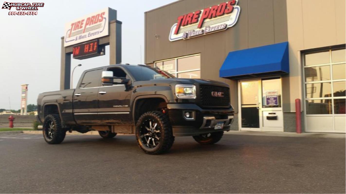 vehicle gallery/gmc sierra 2500 moto metal mo970  Gloss Black Machined Face wheels and rims