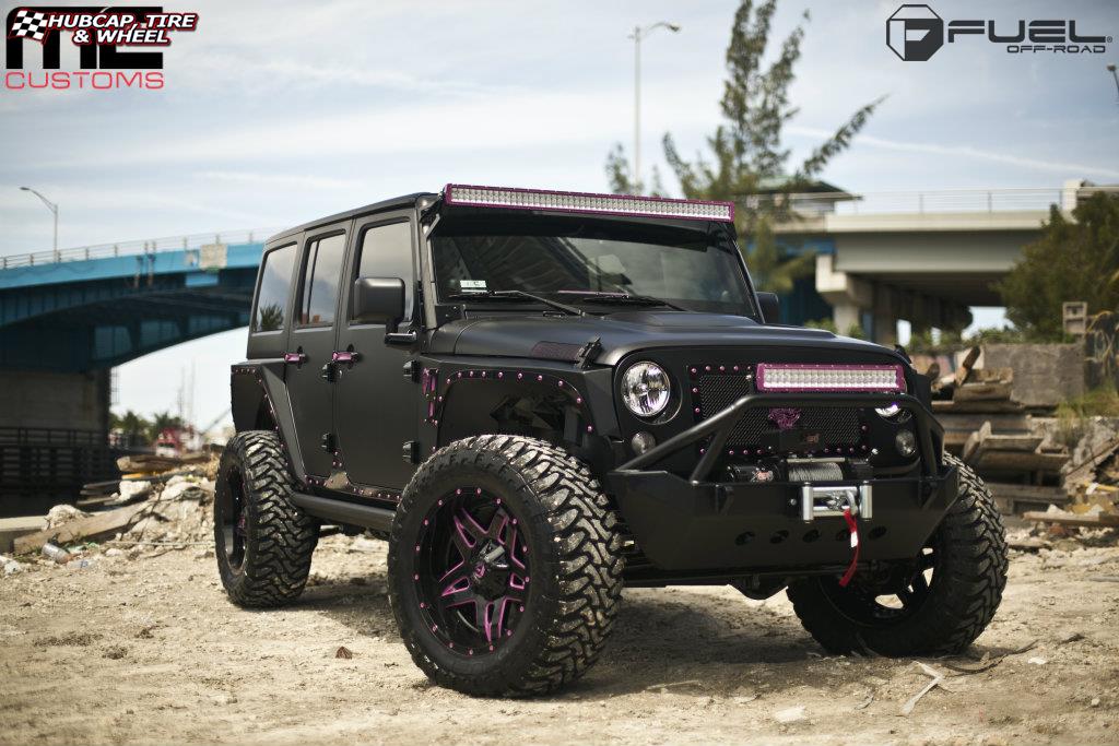 vehicle gallery/jeep wrangler fuel full blown d254 20X10  Gloss Black & Milled wheels and rims