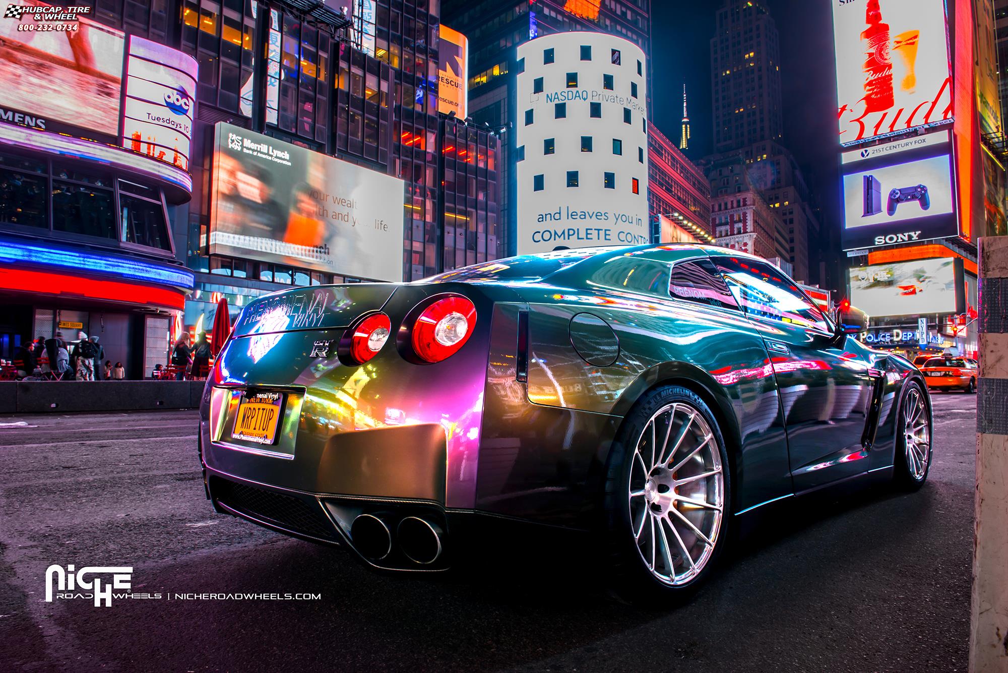 vehicle gallery/nissan gt r niche spec 20x10  Brushed Face | Hi Luster Polished Windows | Brushed Barrel wheels and rims