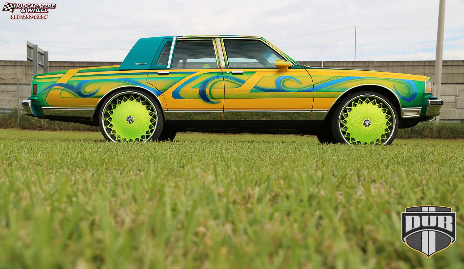 vehicle gallery/chevrolet caprice dub s716 glaze 26X9  Highlighter Green wheels and rims