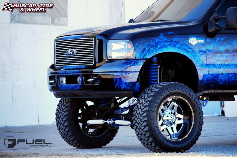 vehicle gallery/ford f 250 fuel full blown d253 22X12  PVD Chrome Center | Gloss Black Lip wheels and rims