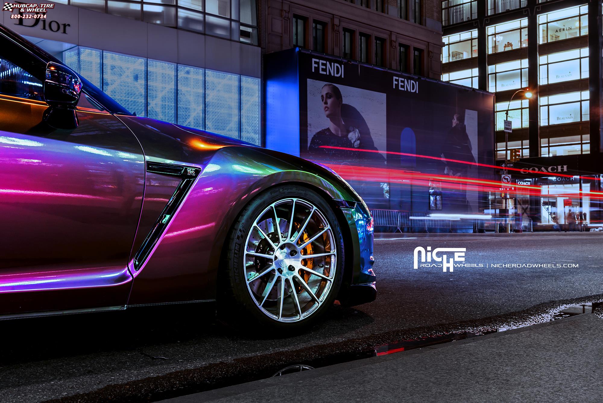 vehicle gallery/nissan gt r niche spec 20x10  Brushed Face | Hi Luster Polished Windows | Brushed Barrel wheels and rims