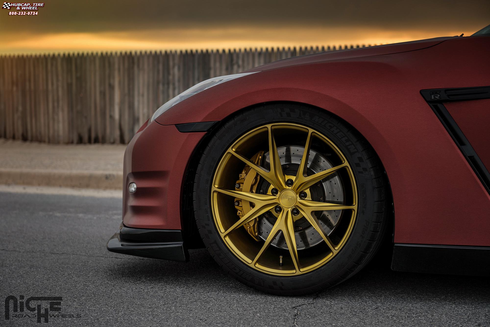 vehicle gallery/nissan gt r niche misano 20x10  Brushed | Matte Gold Tint wheels and rims