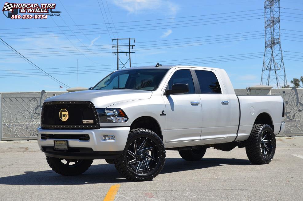 vehicle gallery/dodge ram 2500 fuel renegade d265 22X10  Black & milled center, gloss black outer wheels and rims