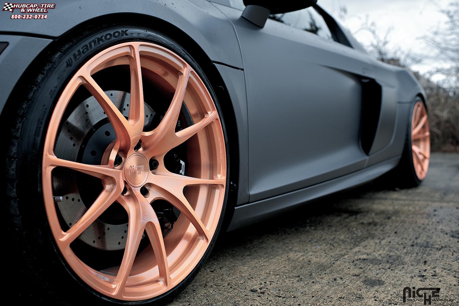 vehicle gallery/audi r8 niche stuttgart 20x9  Rose Gold wheels and rims