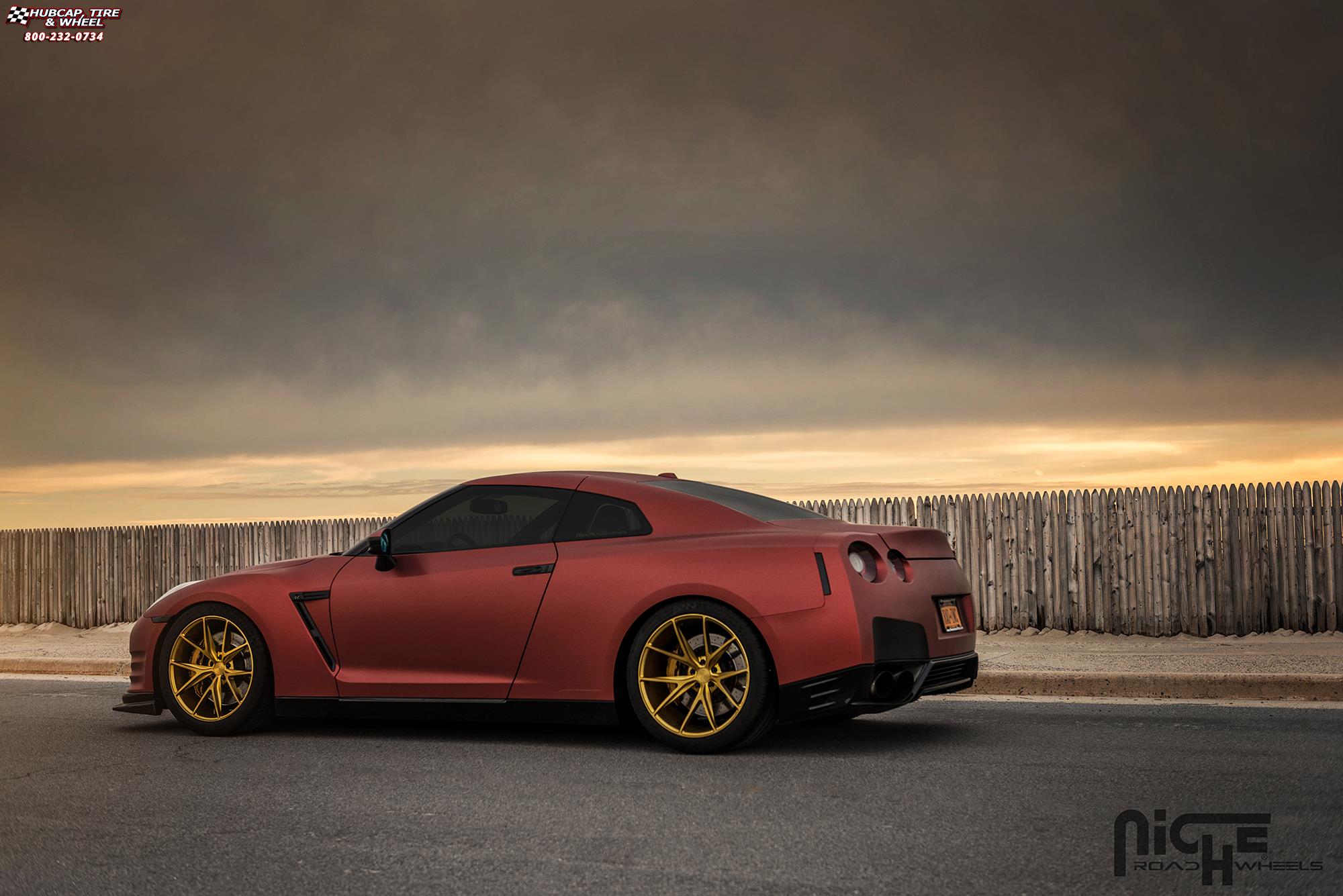 vehicle gallery/nissan gt r niche misano 20x10  Brushed | Matte Gold Tint wheels and rims
