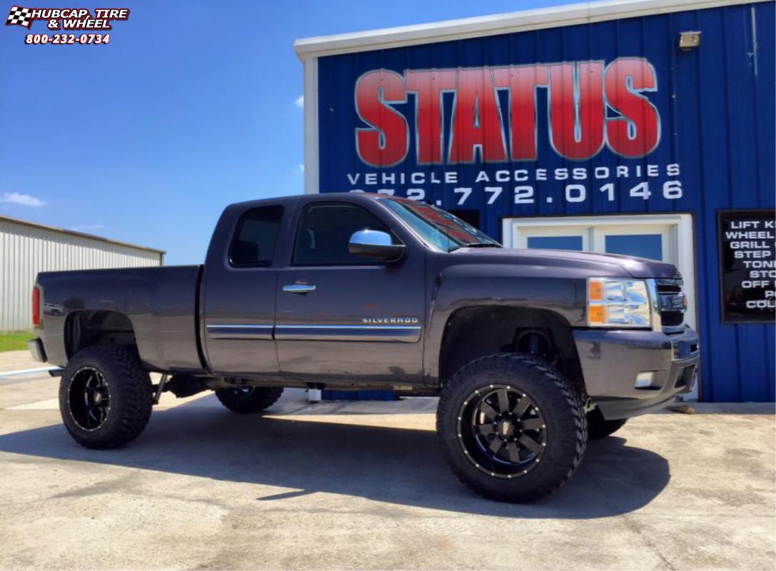 vehicle gallery/chevrolet silverado 1500 moto metal mo962  Gloss Black & Milled wheels and rims
