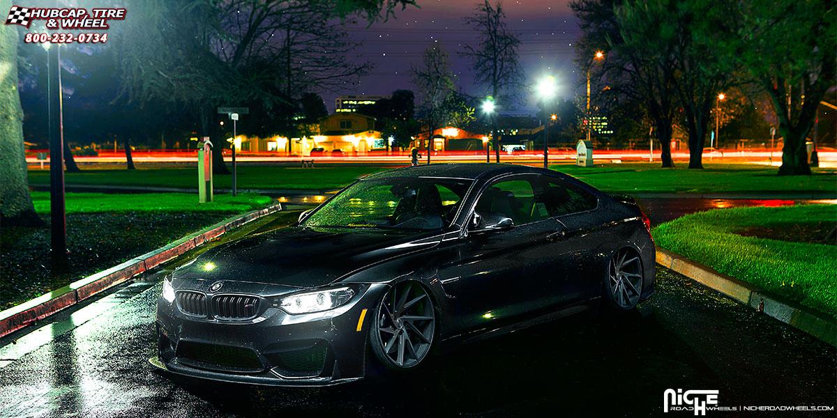 vehicle gallery/bmw m4 niche invert m163 20x105  Black & Machined with Dark Tint wheels and rims