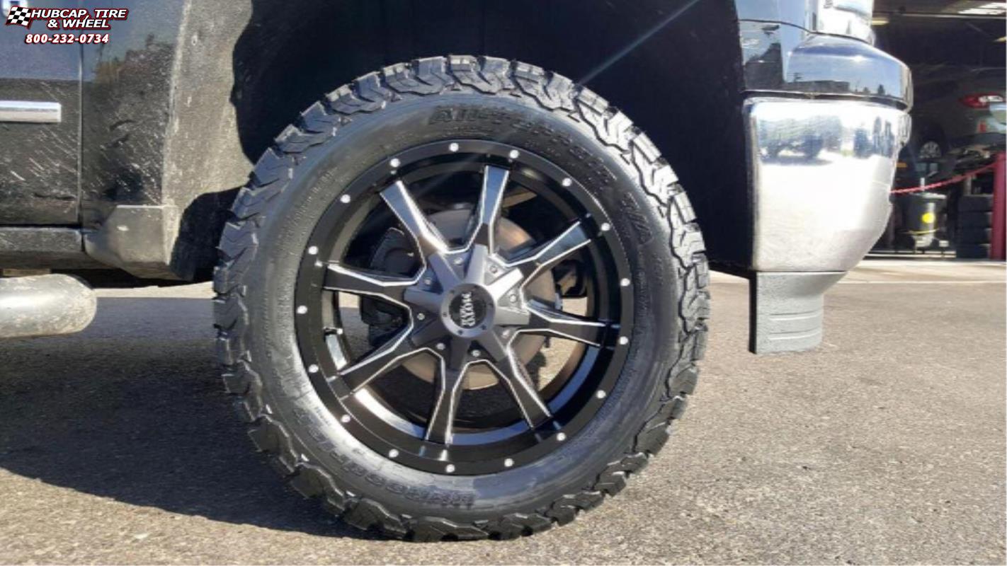 vehicle gallery/chevrolet silverado 1500 moto metal mo970  Satin Black Milled wheels and rims