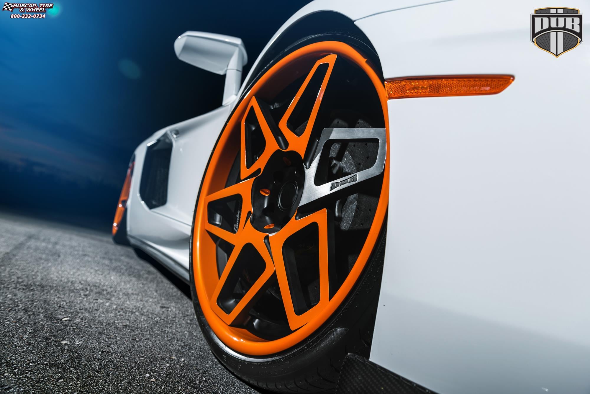 vehicle gallery/lamborghini aventador dub x80 game on 21X9.5  Matte Black & Orange w/ Machined Spoke wheels and rims