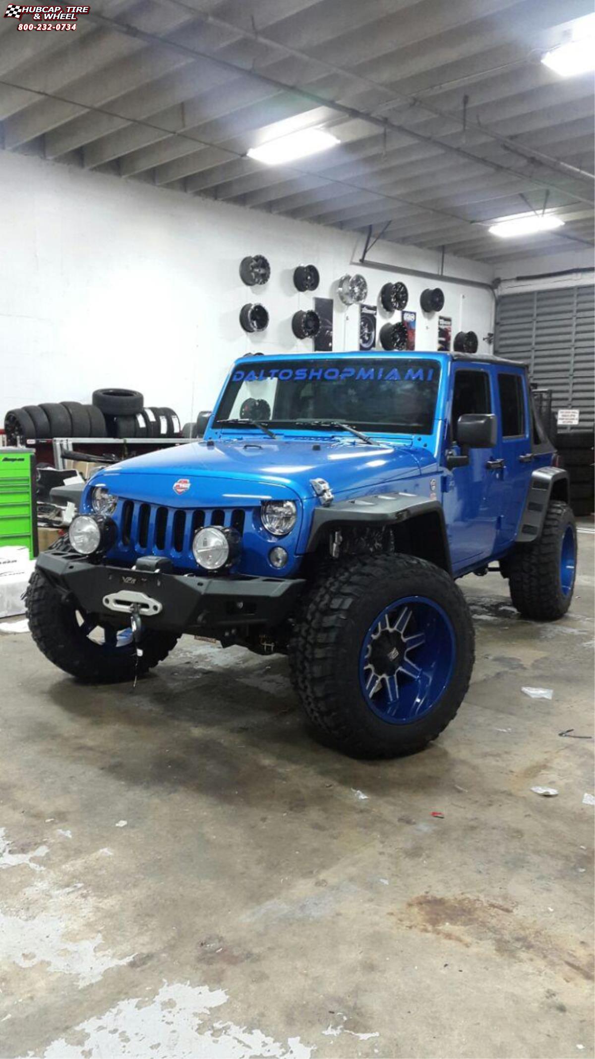vehicle gallery/2014 jeep wrangler xd series xd823 trap 20x12  Blue and Machined wheels and rims