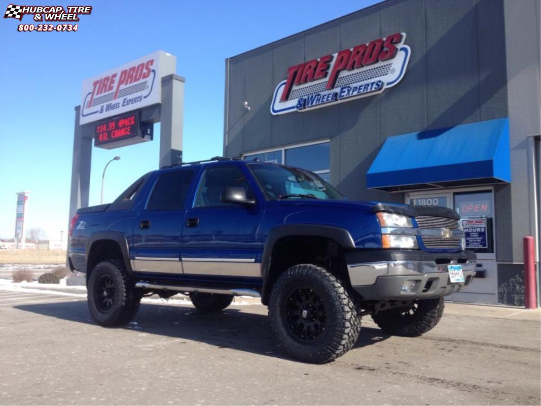 vehicle gallery/chevrolet avalanche xd series xd800 misfit  Matte Black wheels and rims
