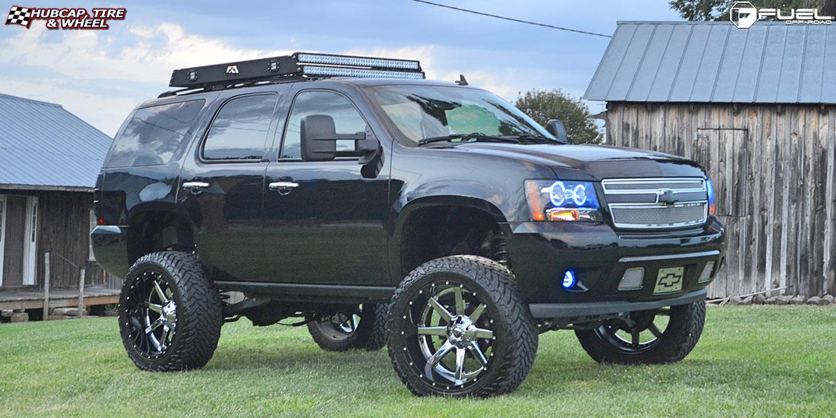 vehicle gallery/chevrolet tahoe fuel maverick d260 24X12  Chrome with Gloss Black Lip wheels and rims