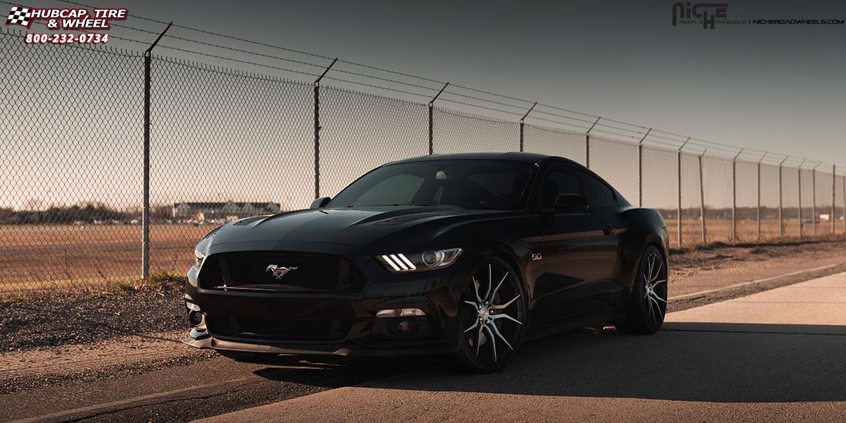 vehicle gallery/ford mustang niche ascari m166 20x10  Gloss Black with Brushed Face wheels and rims