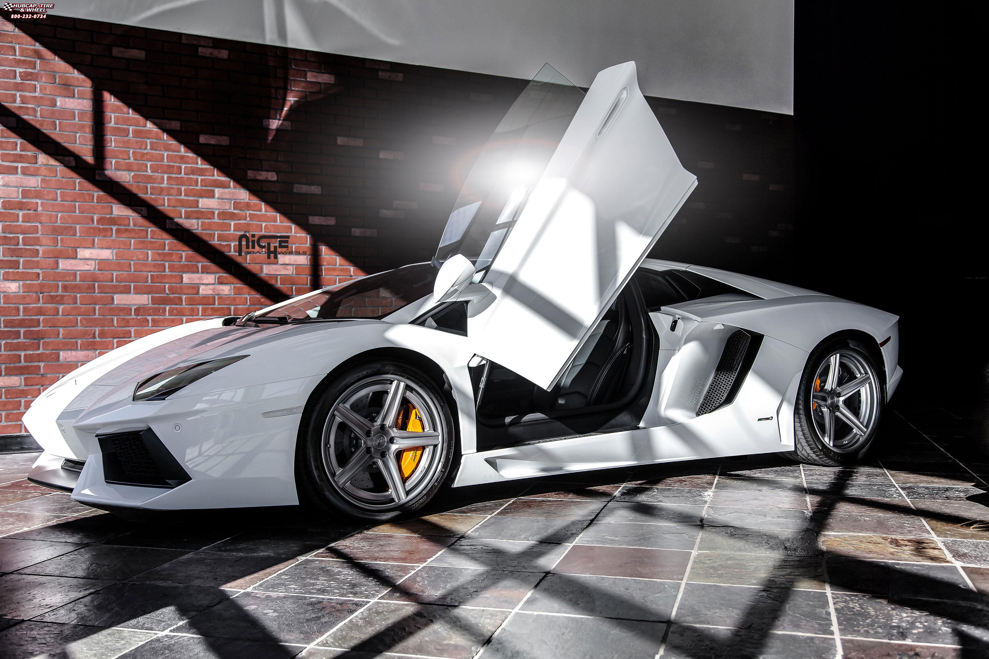 vehicle gallery/lamborghini aventador niche apex 19x9  Black & Machined with Dark Tint wheels and rims