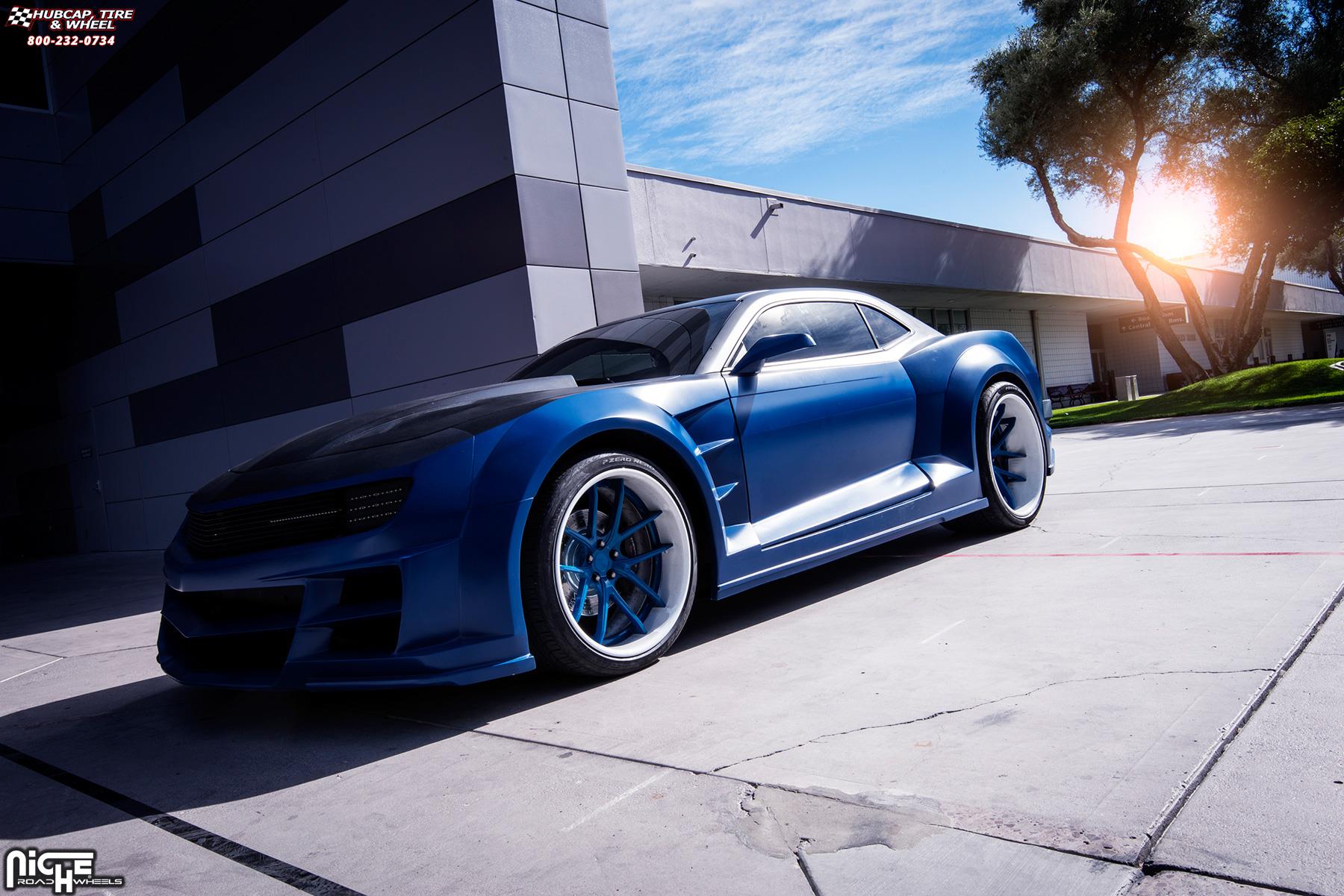 vehicle gallery/chevrolet camaro ss niche targa 22x11.00  Brushed-Matte DDT Face | Matte Black Windows | Brushed Gloss DDT Lip wheels and rims