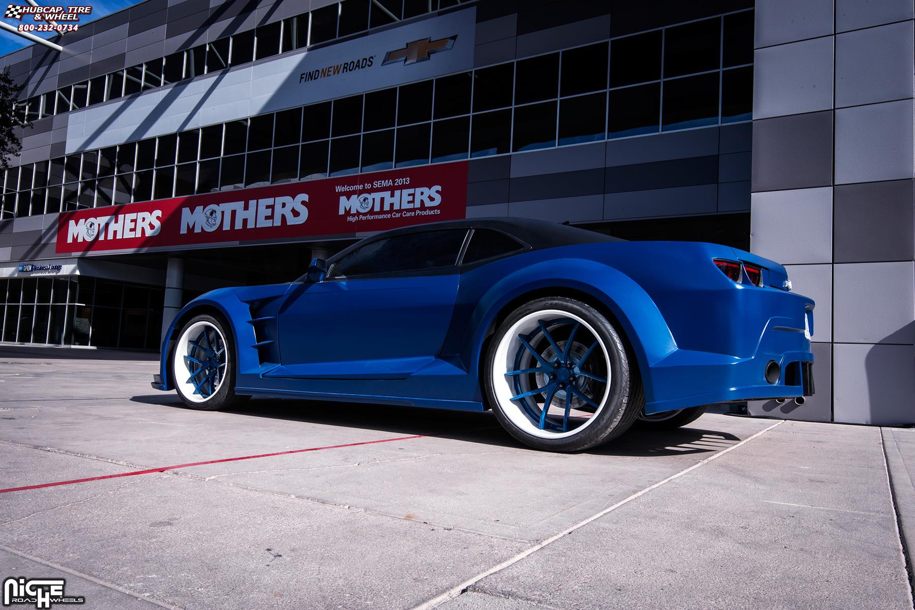 vehicle gallery/chevrolet camaro ss niche targa 22x11.00  Brushed-Matte DDT Face | Matte Black Windows | Brushed Gloss DDT Lip wheels and rims