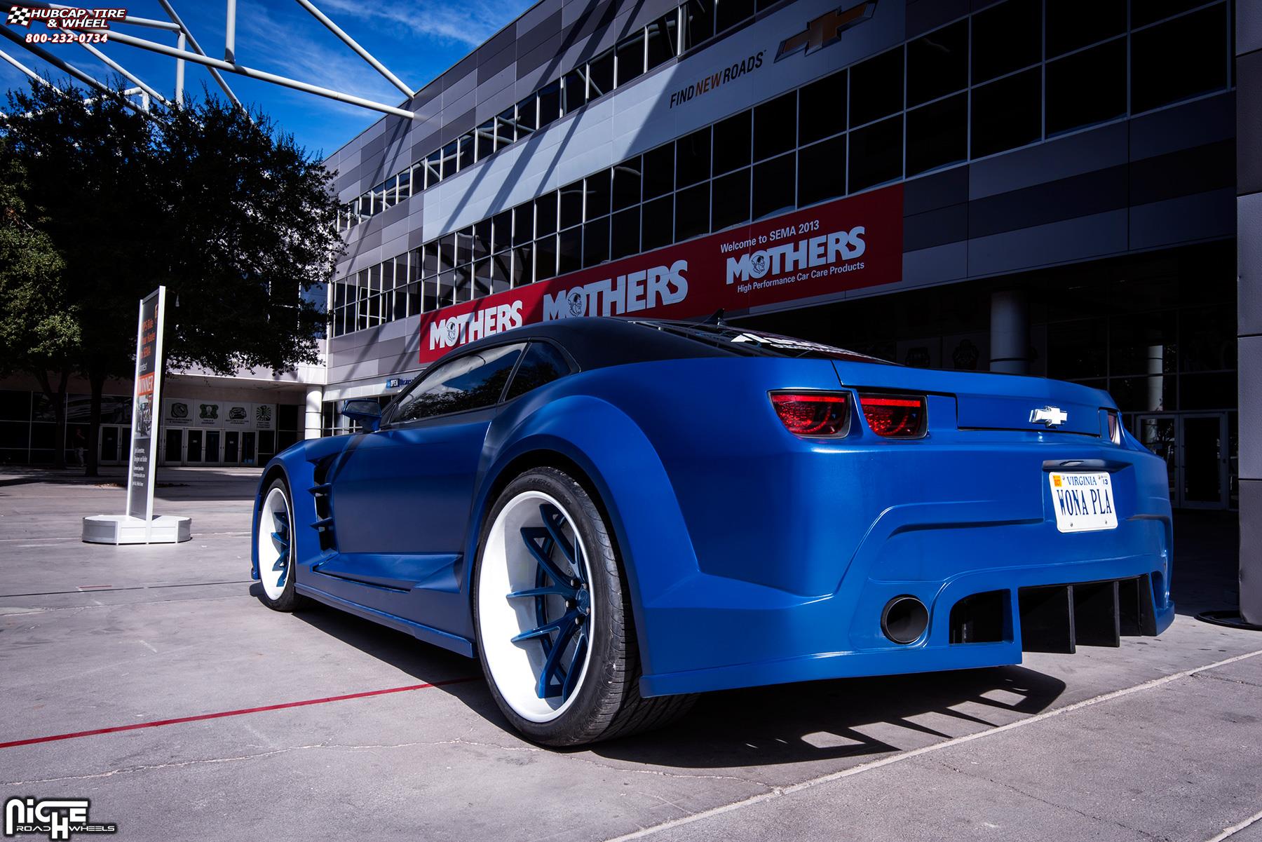 vehicle gallery/chevrolet camaro ss niche targa 22x11.00  Brushed-Matte DDT Face | Matte Black Windows | Brushed Gloss DDT Lip wheels and rims