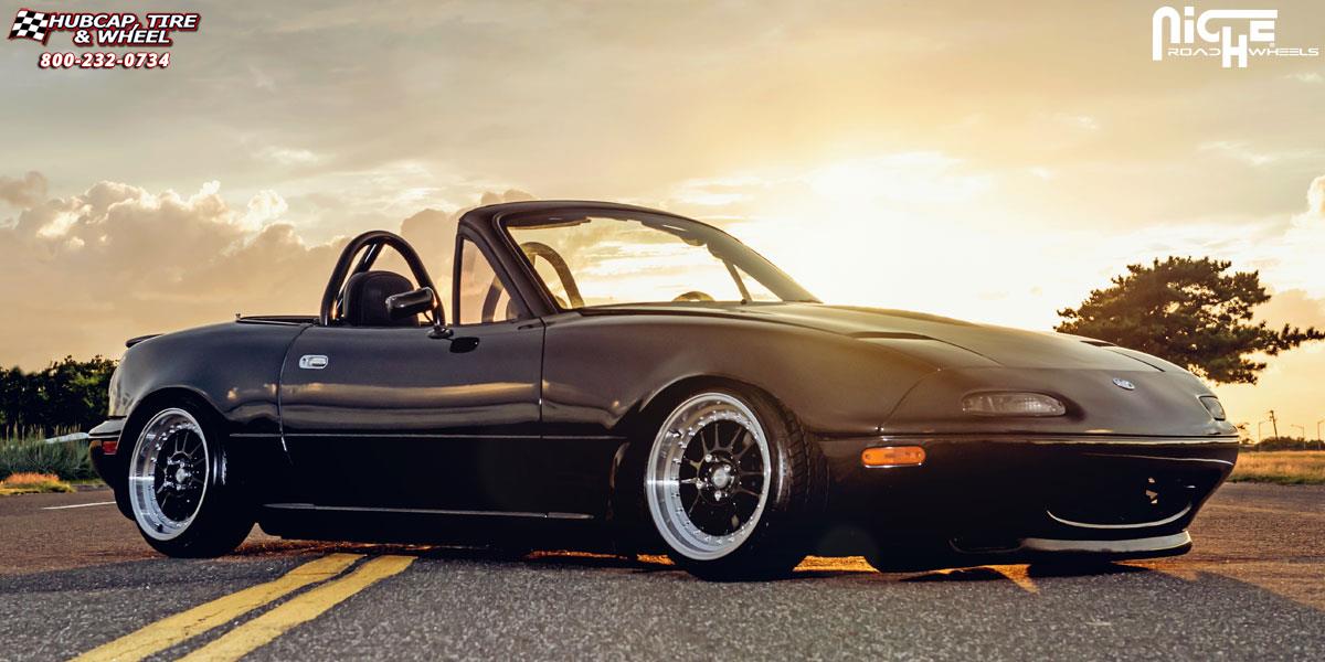 vehicle gallery/mazda miata niche walker m091 15.00x8  Gloss Black / Machined Lip wheels and rims