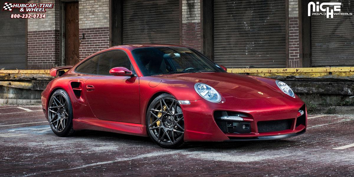 vehicle gallery/porsche 911 turbo niche alpine d 20x85  Hi-Luster polished w/ Candy Black gloss clear wheels and rims