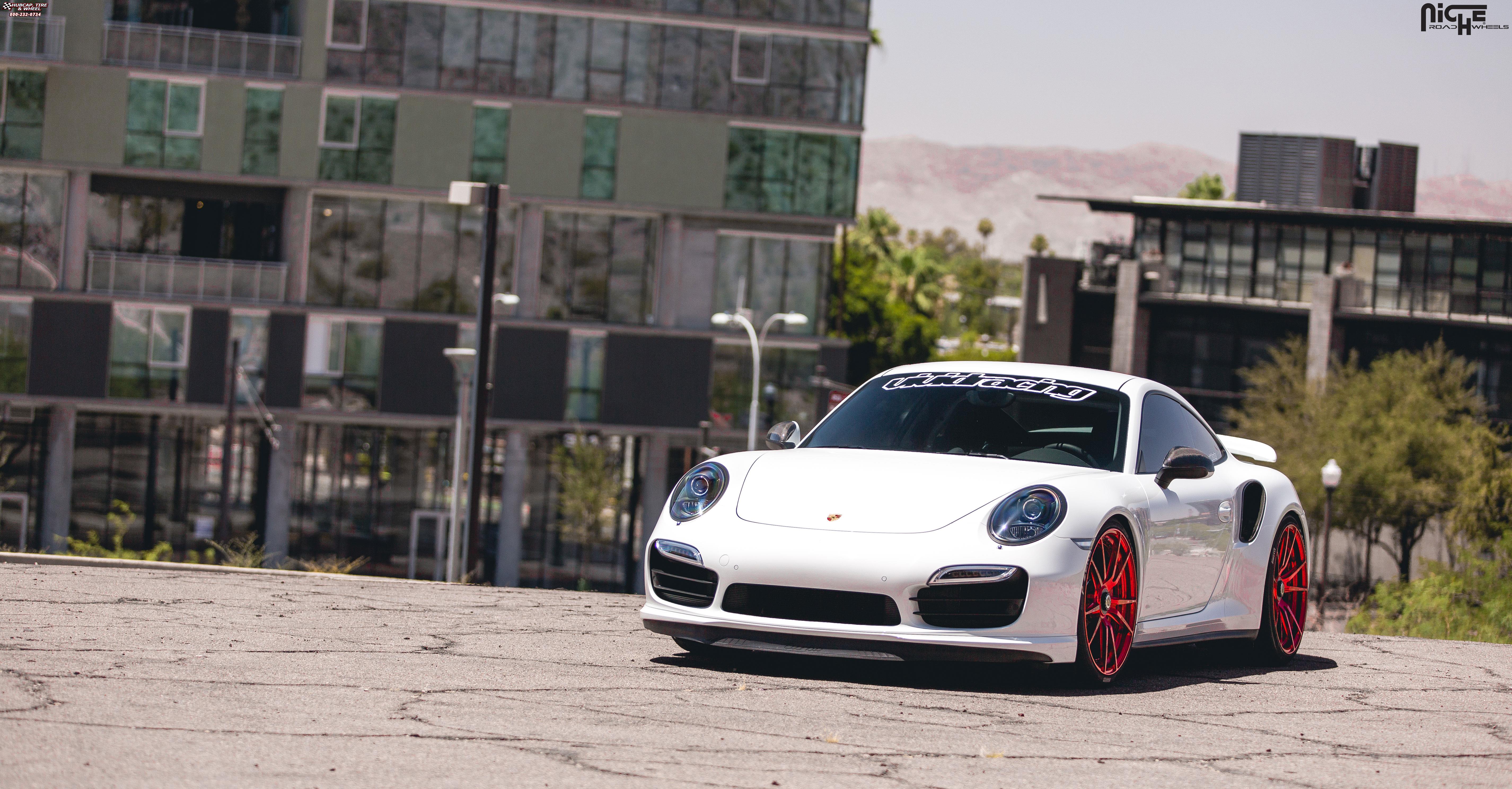 vehicle gallery/porsche 991 turbo s niche grand prix 21x9  Red wheels and rims