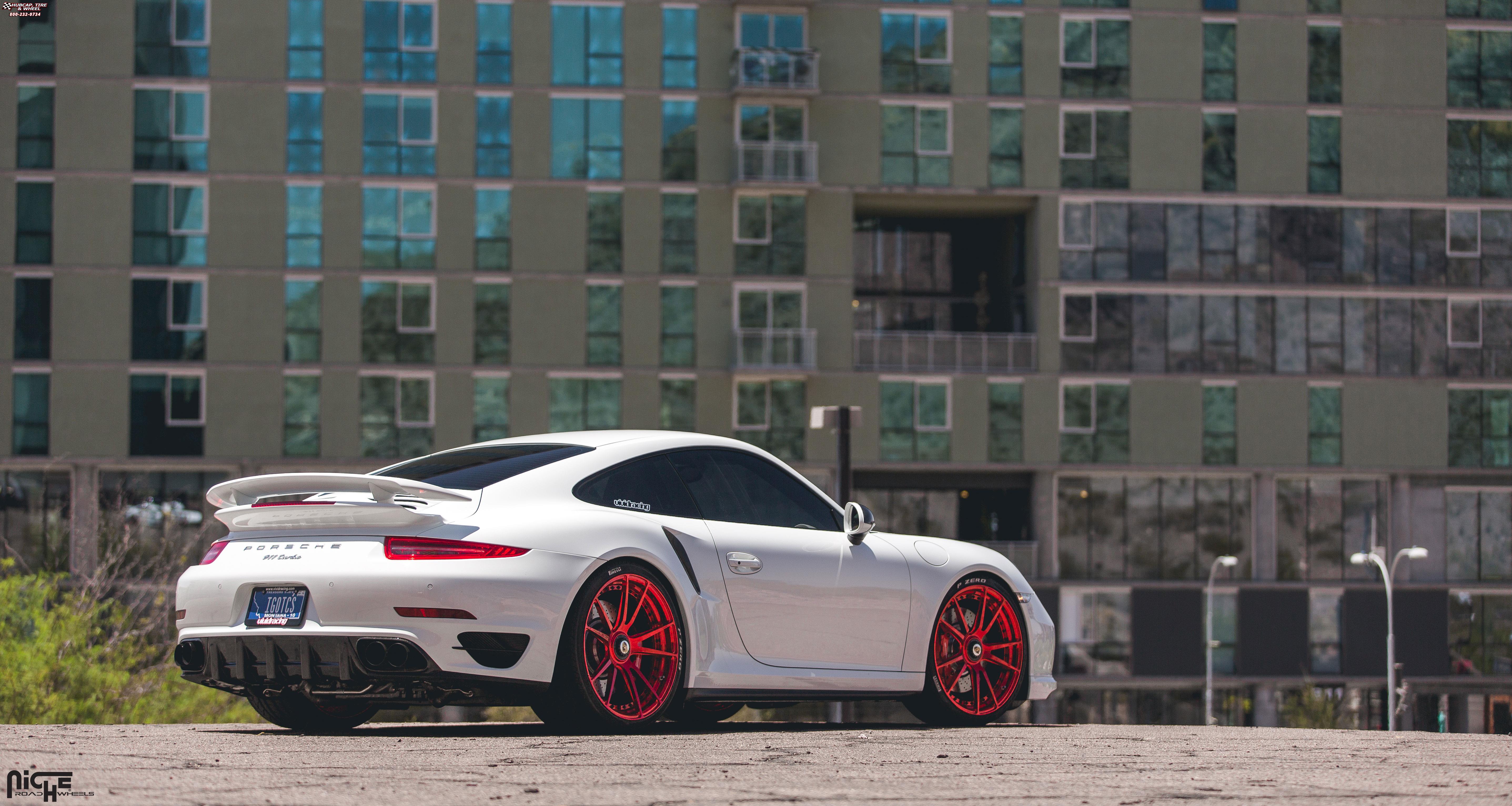 vehicle gallery/porsche 991 turbo s niche grand prix 21x9  Red wheels and rims