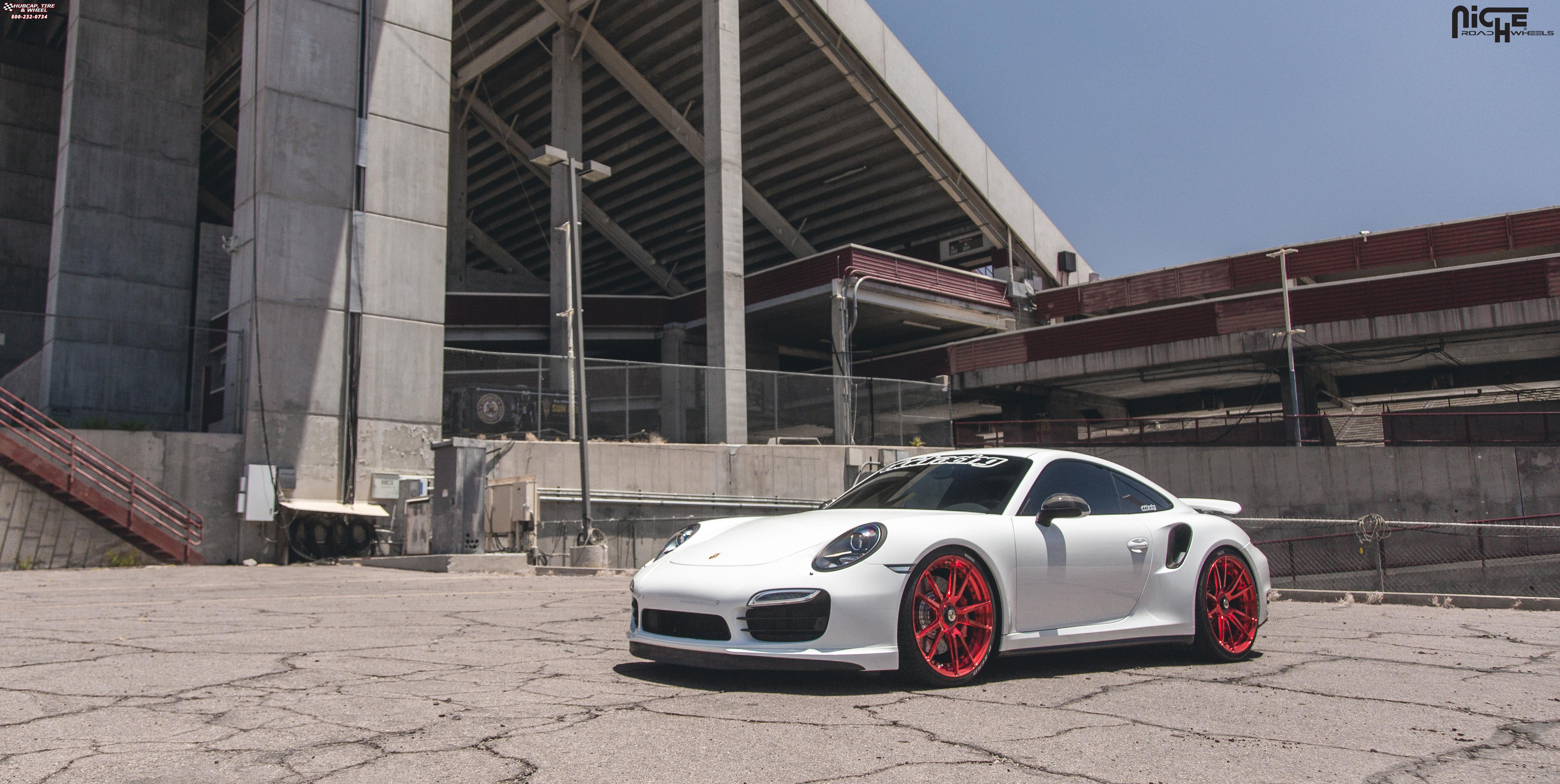 vehicle gallery/porsche 991 turbo s niche grand prix 21x9  Red wheels and rims