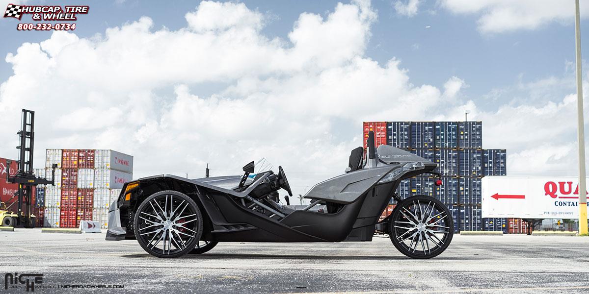 vehicle gallery/polaris slingshot niche anzio m165 22x9  Gloss Black with Brushed Face wheels and rims