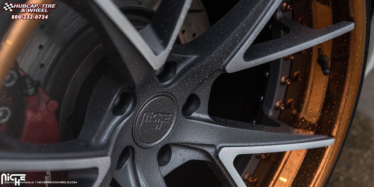 vehicle gallery/maserati quattroporte niche ibiza 21x9  Textured Gun Metal | Brushed Elevated Spokes | Trans Copper wheels and rims