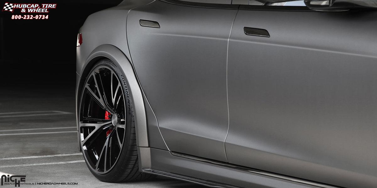 vehicle gallery/tesla model s niche ritz 20x9  Brushed DDT Gloss Clear | Gloss Black Windows wheels and rims