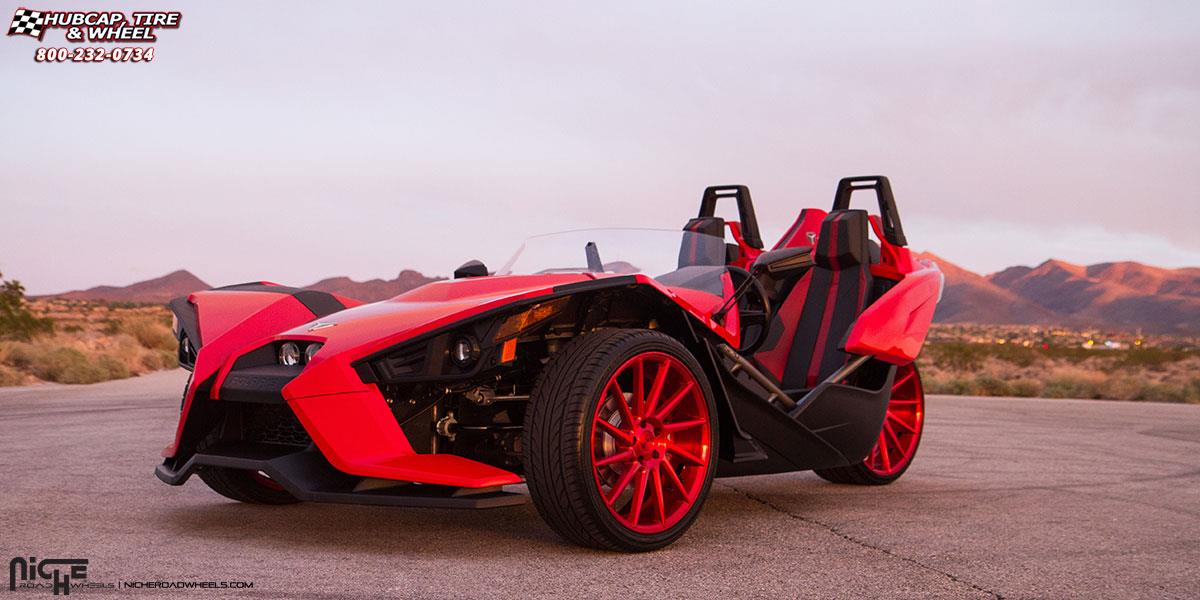 vehicle gallery/polaris slingshot niche surge m114 20x85  Brushed Candy Red wheels and rims
