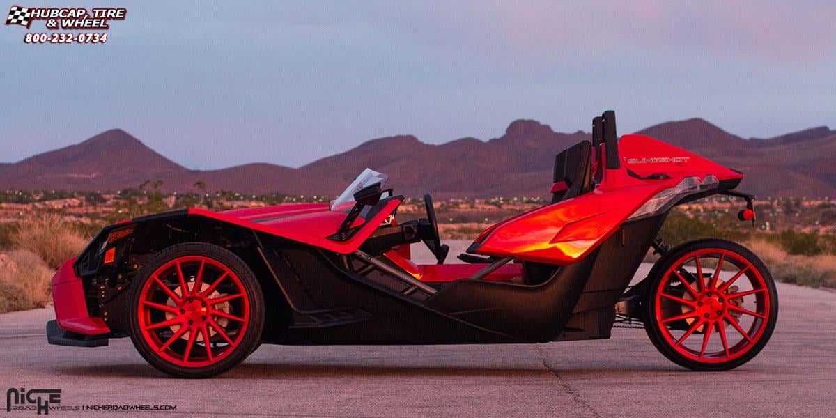 vehicle gallery/polaris slingshot niche surge m114 20x85  Brushed Candy Red wheels and rims