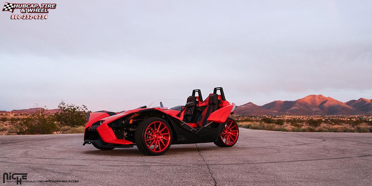 vehicle gallery/polaris slingshot niche surge m114 20x85  Brushed Candy Red wheels and rims