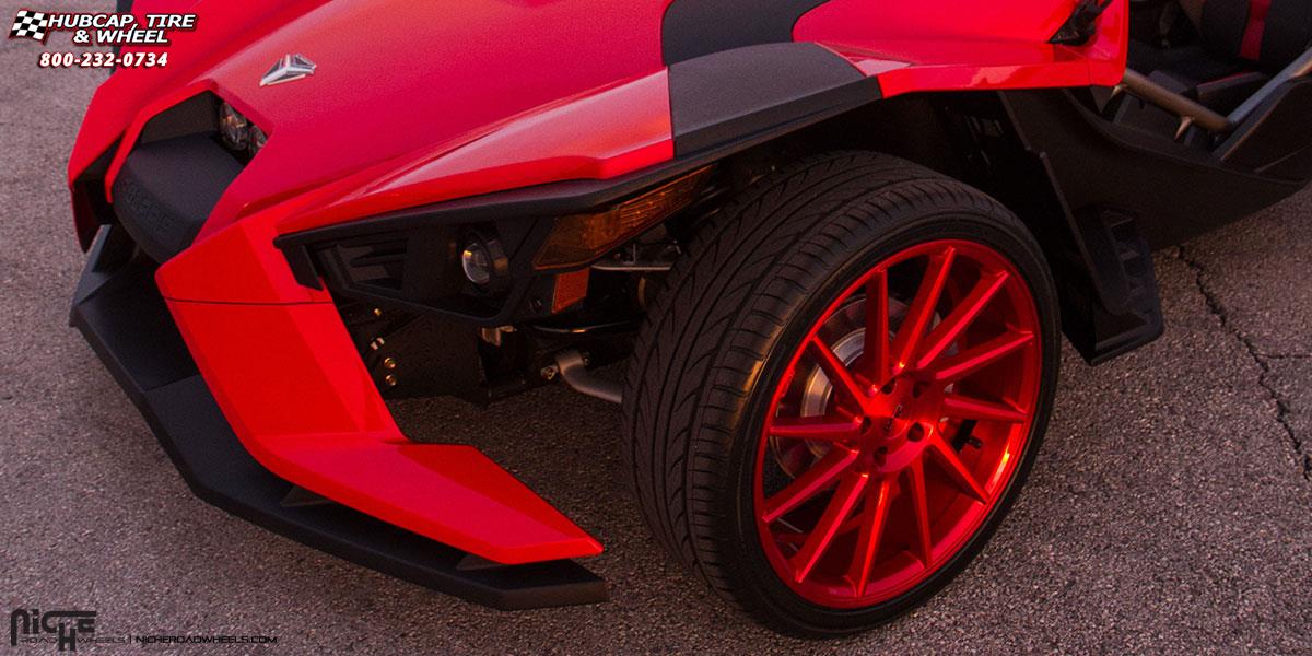 vehicle gallery/polaris slingshot niche surge m114 20x85  Brushed Candy Red wheels and rims