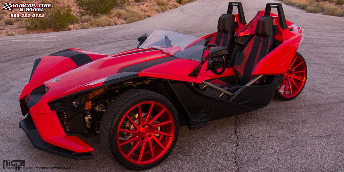 vehicle gallery/polaris slingshot niche surge m114 20x85  Brushed Candy Red wheels and rims